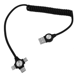 Καλώδιο Φόρτισης Φωτιζόμενο USB σε Micro USB, Type C & 8-pin, σπιράλ, Μαύρο