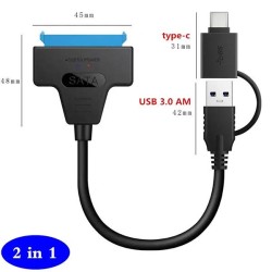 Καλώδιο SATA III 22pin σε USB 3.0 & USB-C 2σε1 για σύνδεση SSD HDD δίσκων 2.5 ιντσών